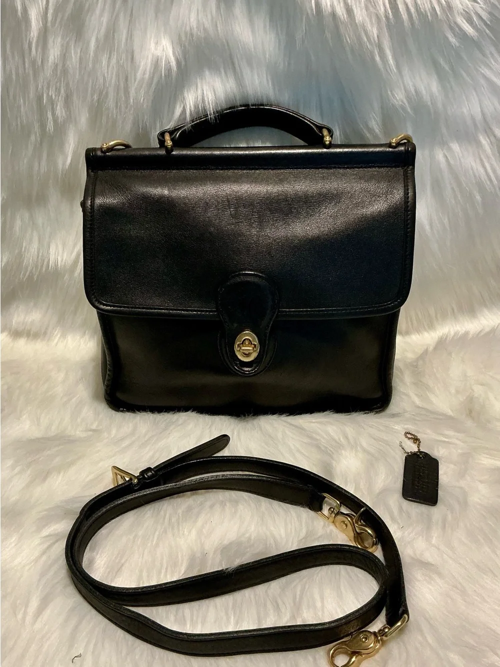Vintage 90s COACH 9927 Willis Black Satchel Purse w/ Gold Hardware